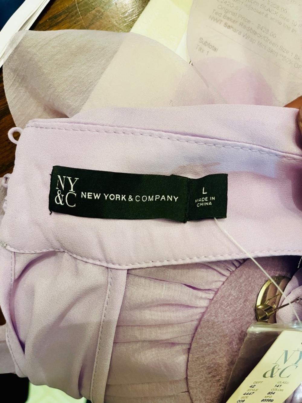 NEW YORK & COMPANY Halter Top Women Large Lavender 4447 Floral Chiffon Blouse - Picture 6 of 9
